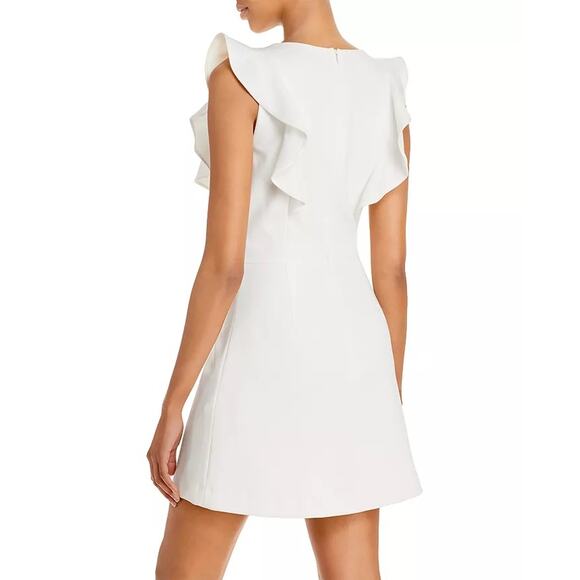 French Connection Women White Whisper Cocktail Ruffled V-Neck Mini Dress Size 2 - Picture 2 of 7